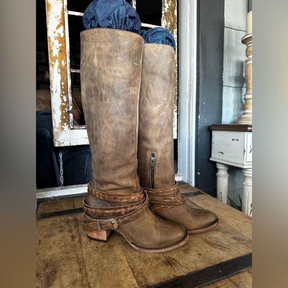 FREEBIRD by Steven FB-Canon Tan Leather Knee-High Boots Size 8 Custom Shoe Tree - Picture 6 of 14